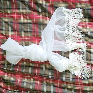 White Sheer Scarf with Delicate Fringe
